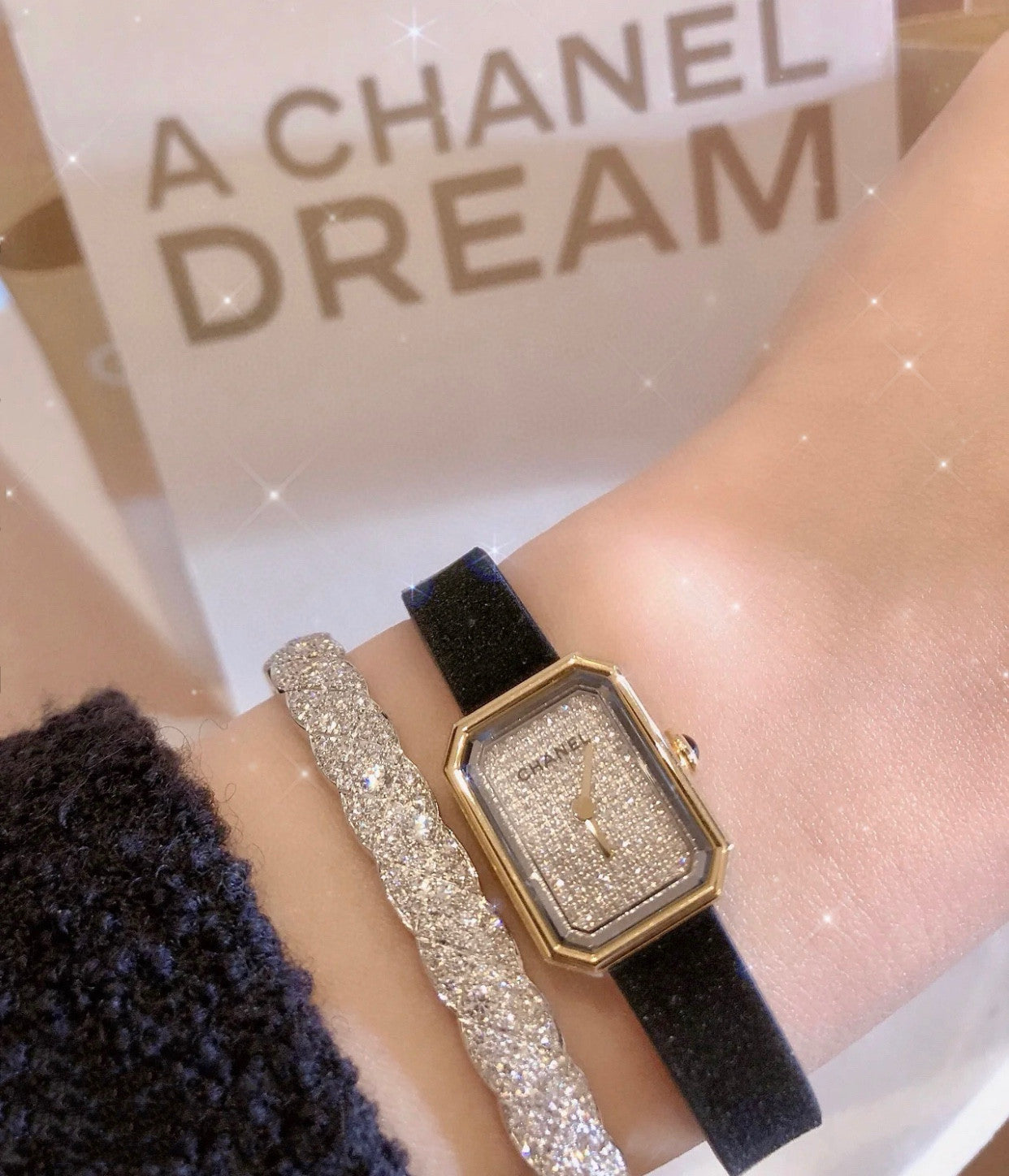 Chanel Premi¨¨re Ribbon Watch Diamond-set Dial Temperament Fashionable And Elegant Watch Black Dial 18k Gold Square Watch Accessories #71955