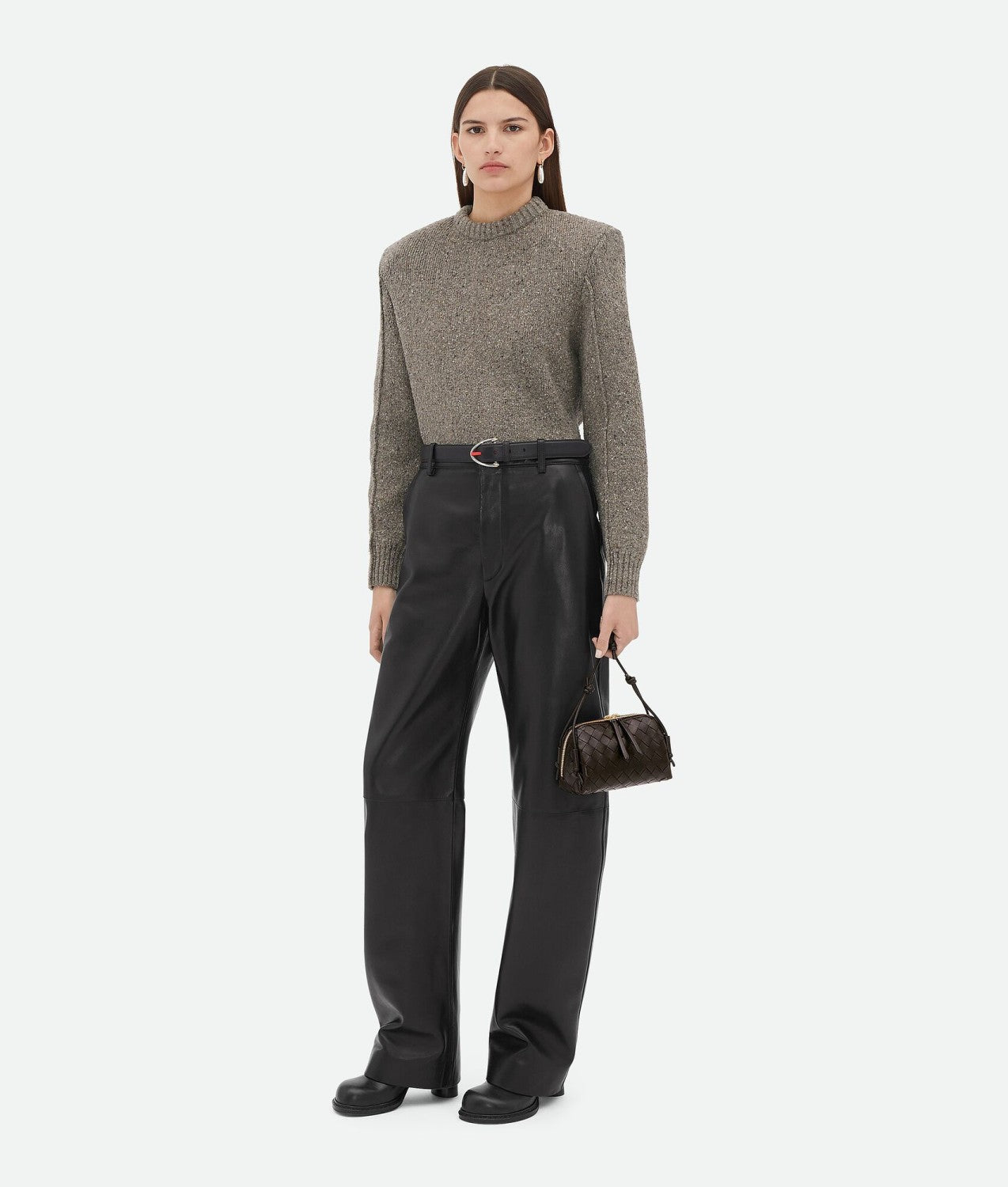 Bottega Veneta Women's Concert Intrecciato Weave Adjustable Tubular Shoulder Strap Sliding Knotted Sheepskin Clutch #332754