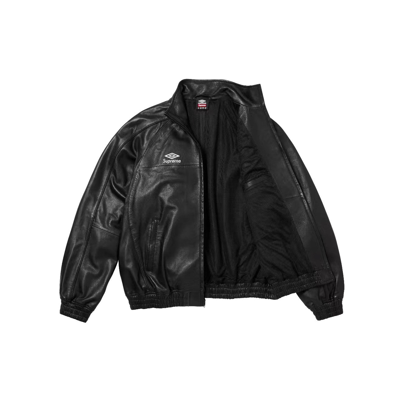 Supreme Men's And Women's  Spring/fall Fashion Casual Solid Color High Neck Zipper Front Embroidered Logo Leather Jacket #79518