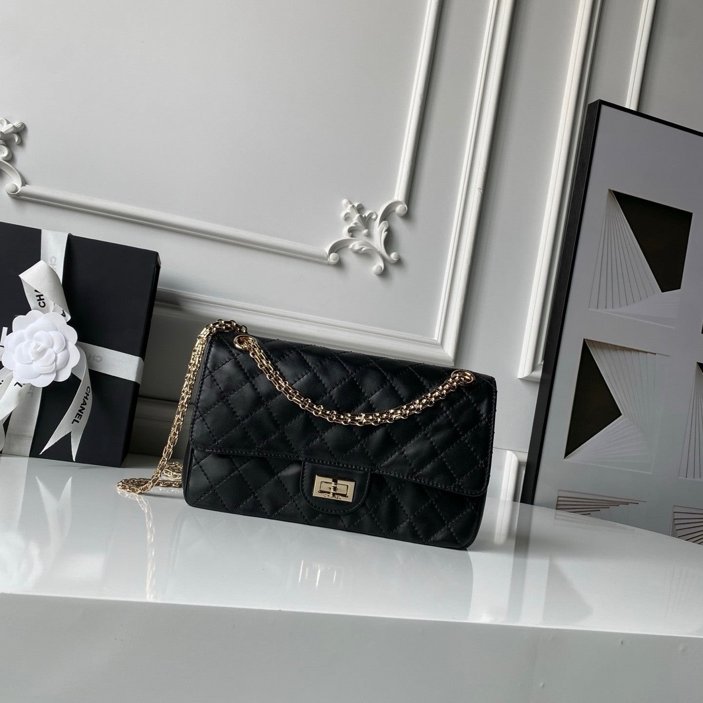 Chanel 26s Crushed Leather Traditional Classic 2.55 Vintage Calfskin Flap Bag With Black And Gold Chain Crossbody Bag Lady Bags A37586 #197121