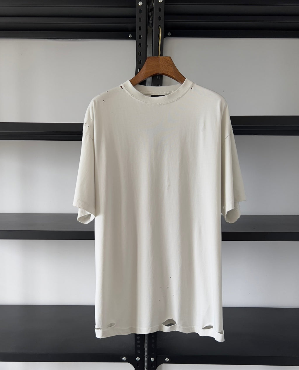 Balenciaga Men's Women's Summer Retro Back Printed Hole Breaking Round Neck Solid Color Loose Short Sleeve T-Shirt #81296