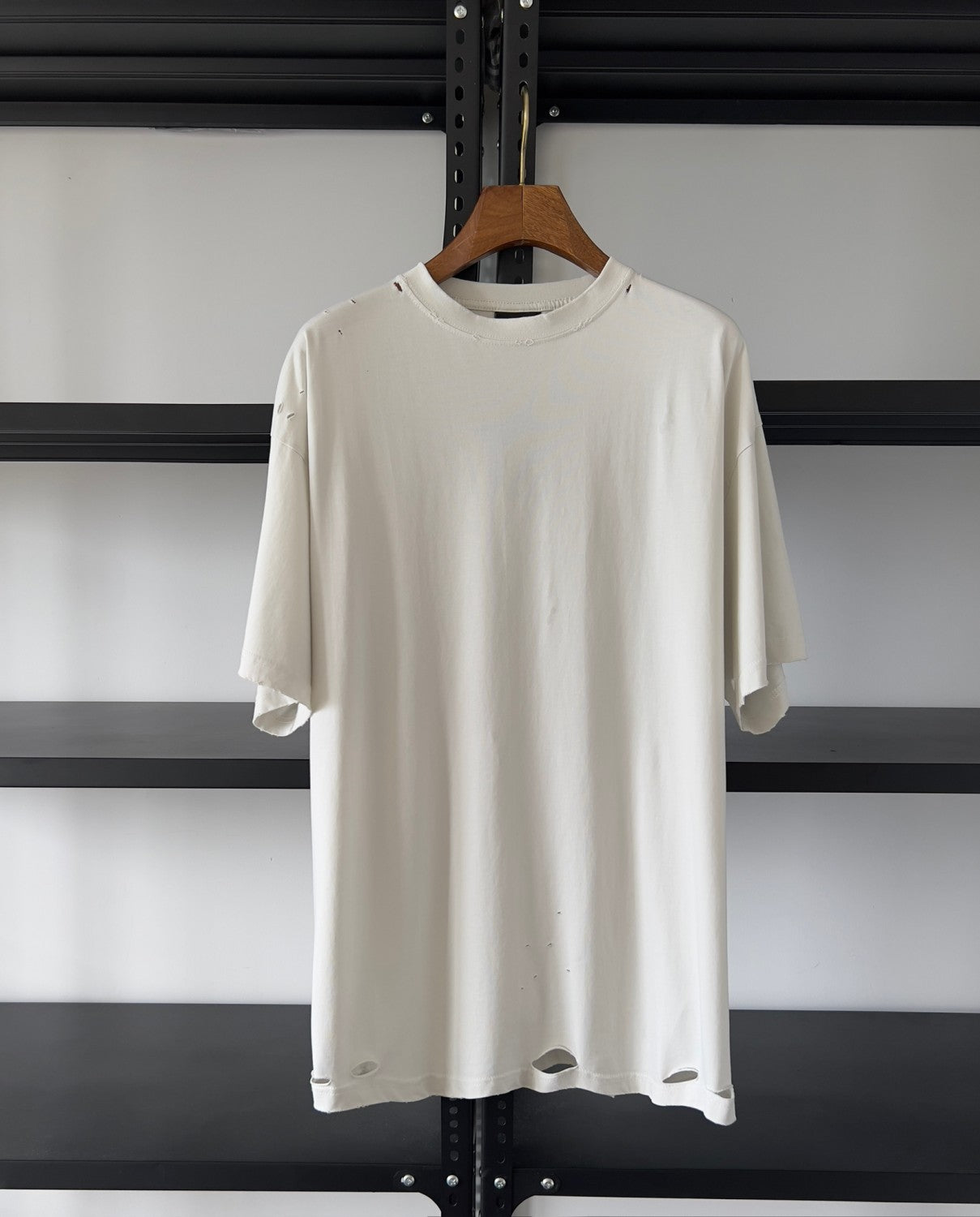 Balenciaga Men's Women's Summer Retro Back Printed Hole Breaking Round Neck Solid Color Loose Short Sleeve T-Shirt #81296