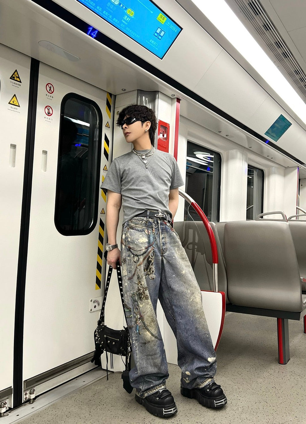 Acne Studios Men's And Women's 3DPrinted Pattern Loose Low Waisted Casual Wide Leg Solid Color Denim Pants Ngvp #8513