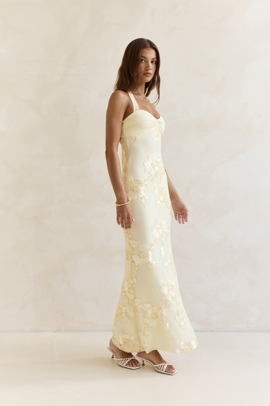 Skybloom Mesh Halter Maxi Dress Yellow
