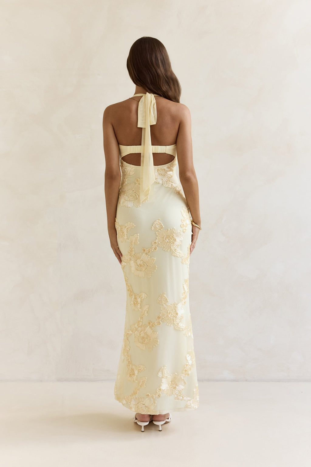 Skybloom Mesh Halter Maxi Dress Yellow