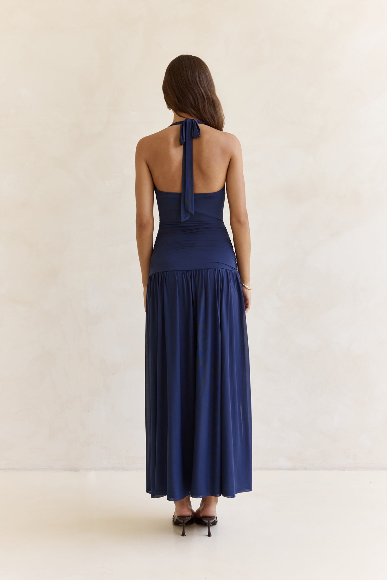 Dancing Skies Mesh Halter Maxi Dress Navy
