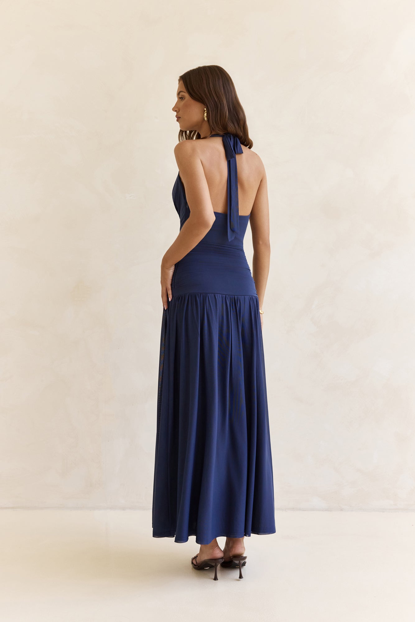 Dancing Skies Mesh Halter Maxi Dress Navy