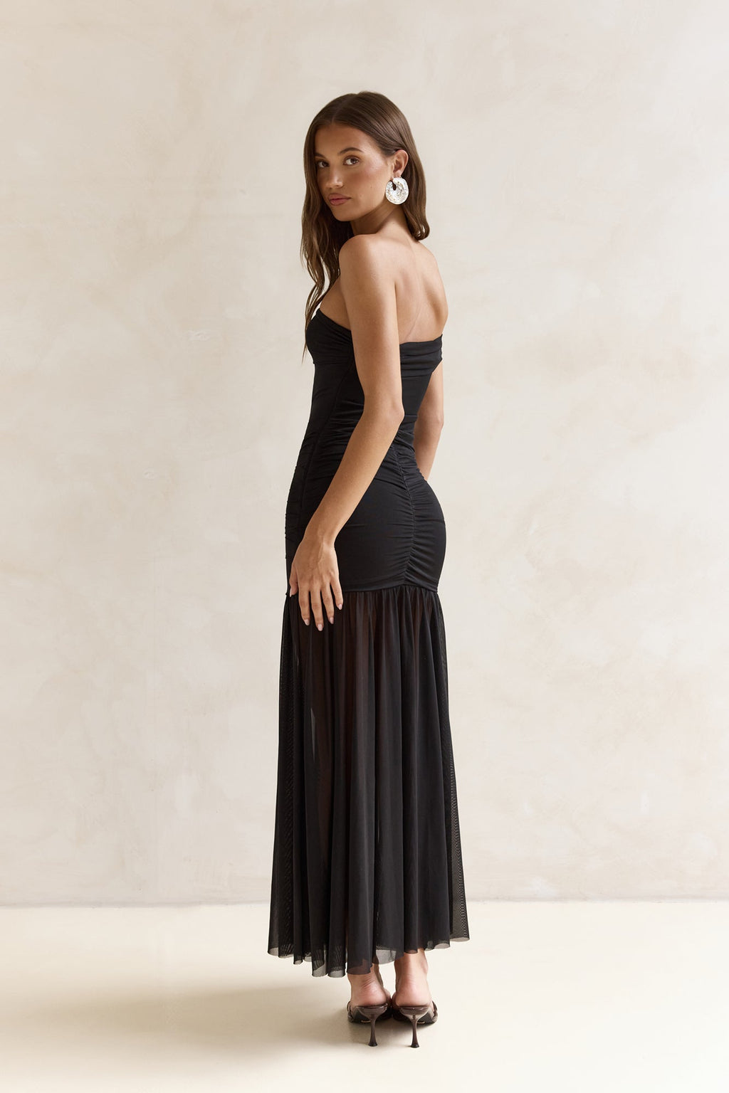 Serene Twilights One Shoulder Mesh Maxi Dress Black