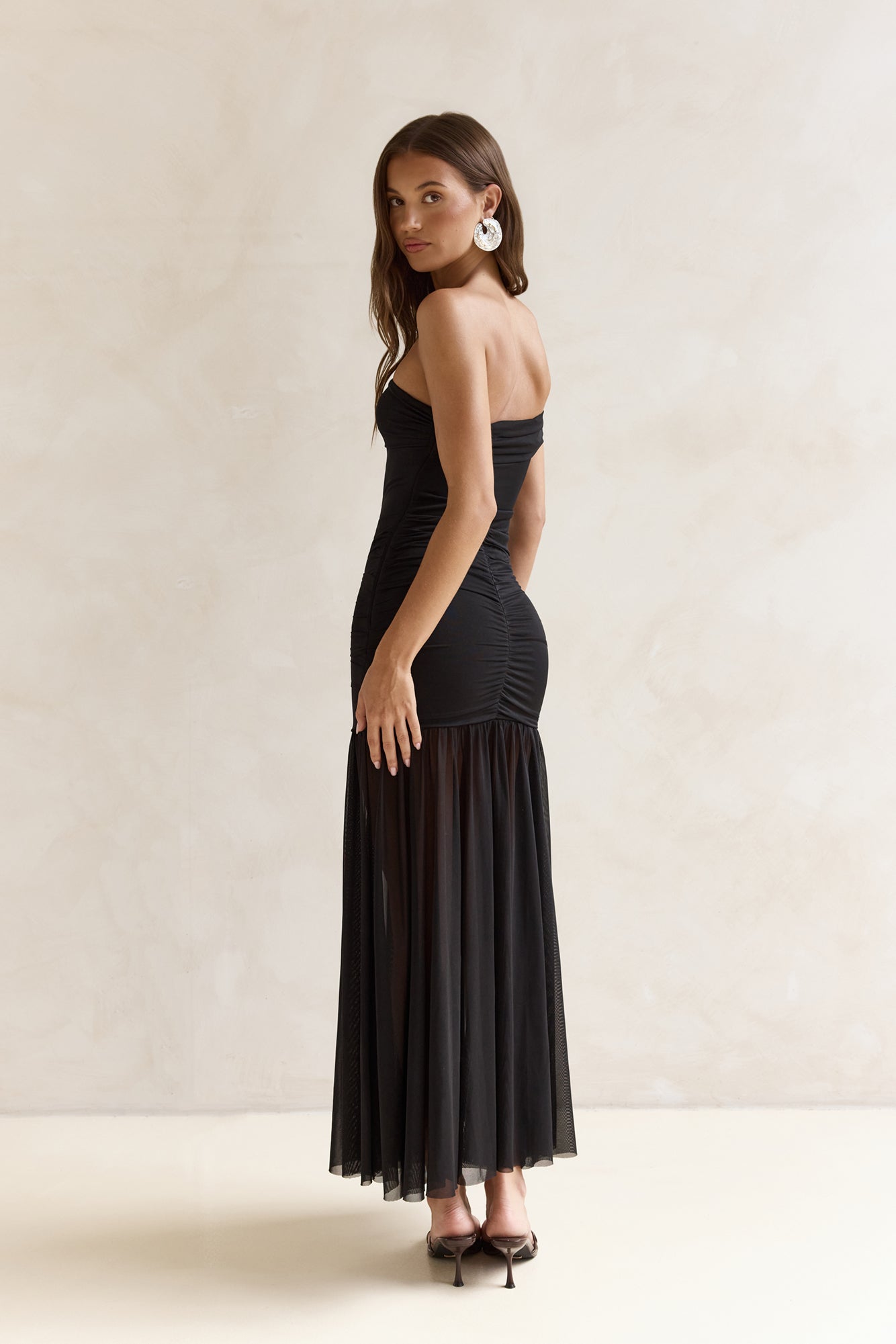 Serene Twilights One Shoulder Mesh Maxi Dress Black