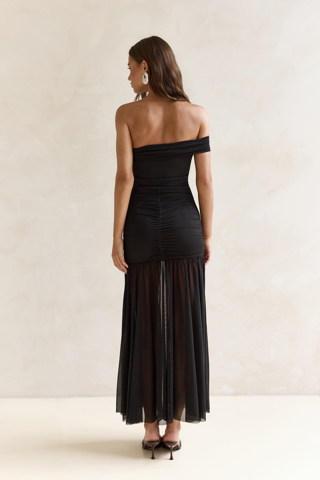 Serene Twilights One Shoulder Mesh Maxi Dress Black