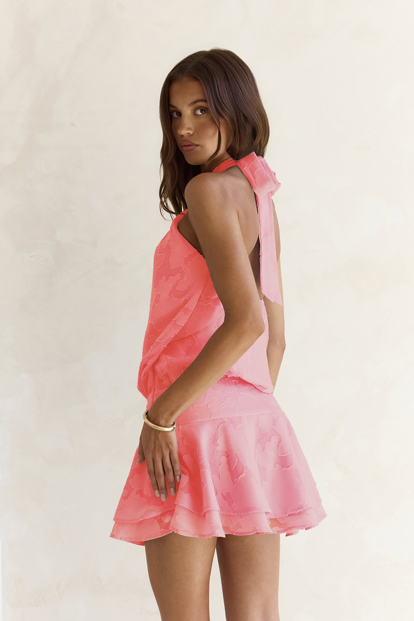 In Haven Halter Mini Dress Coral