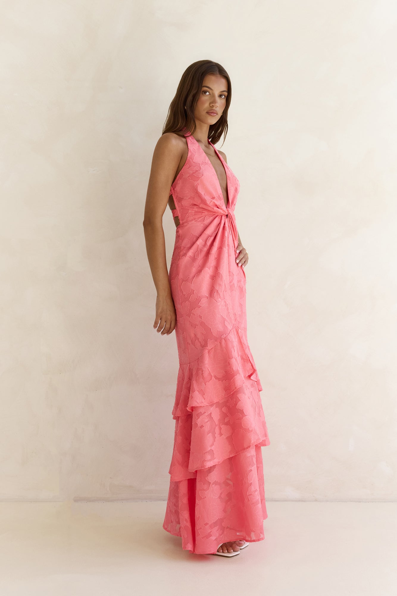 Heartbeat Haze Halter Maxi Dress Coral Orange