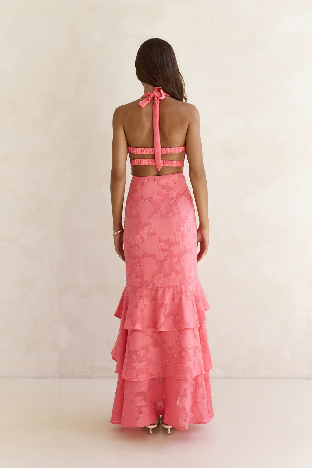 Heartbeat Haze Halter Maxi Dress Coral Orange