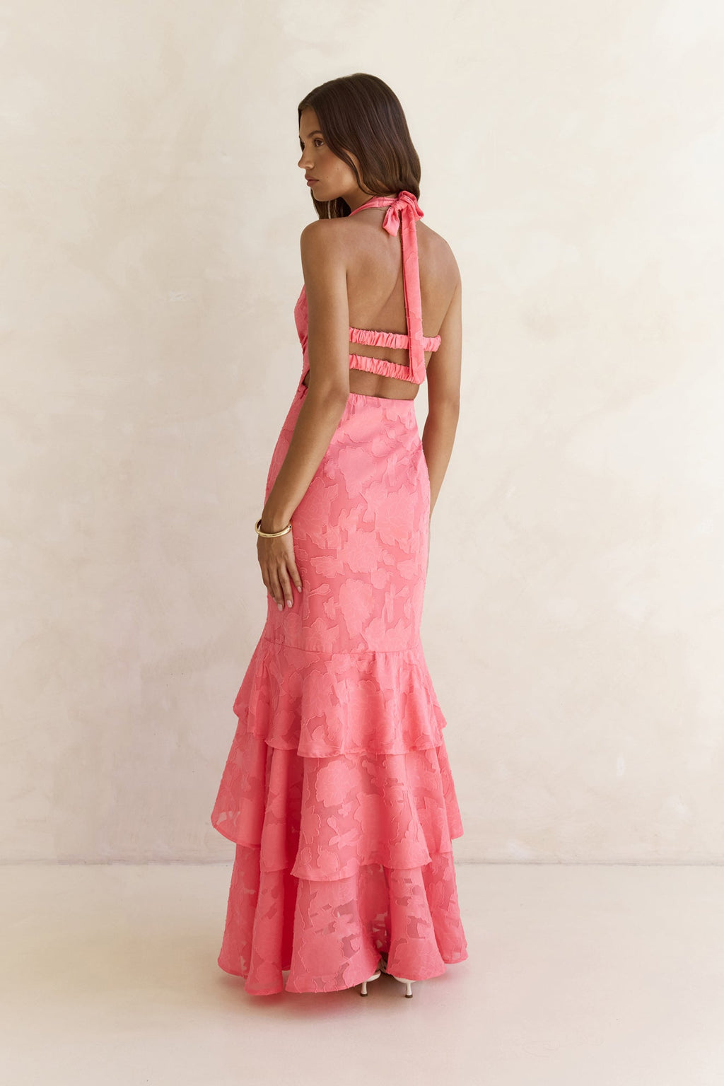 Heartbeat Haze Halter Maxi Dress Coral Orange