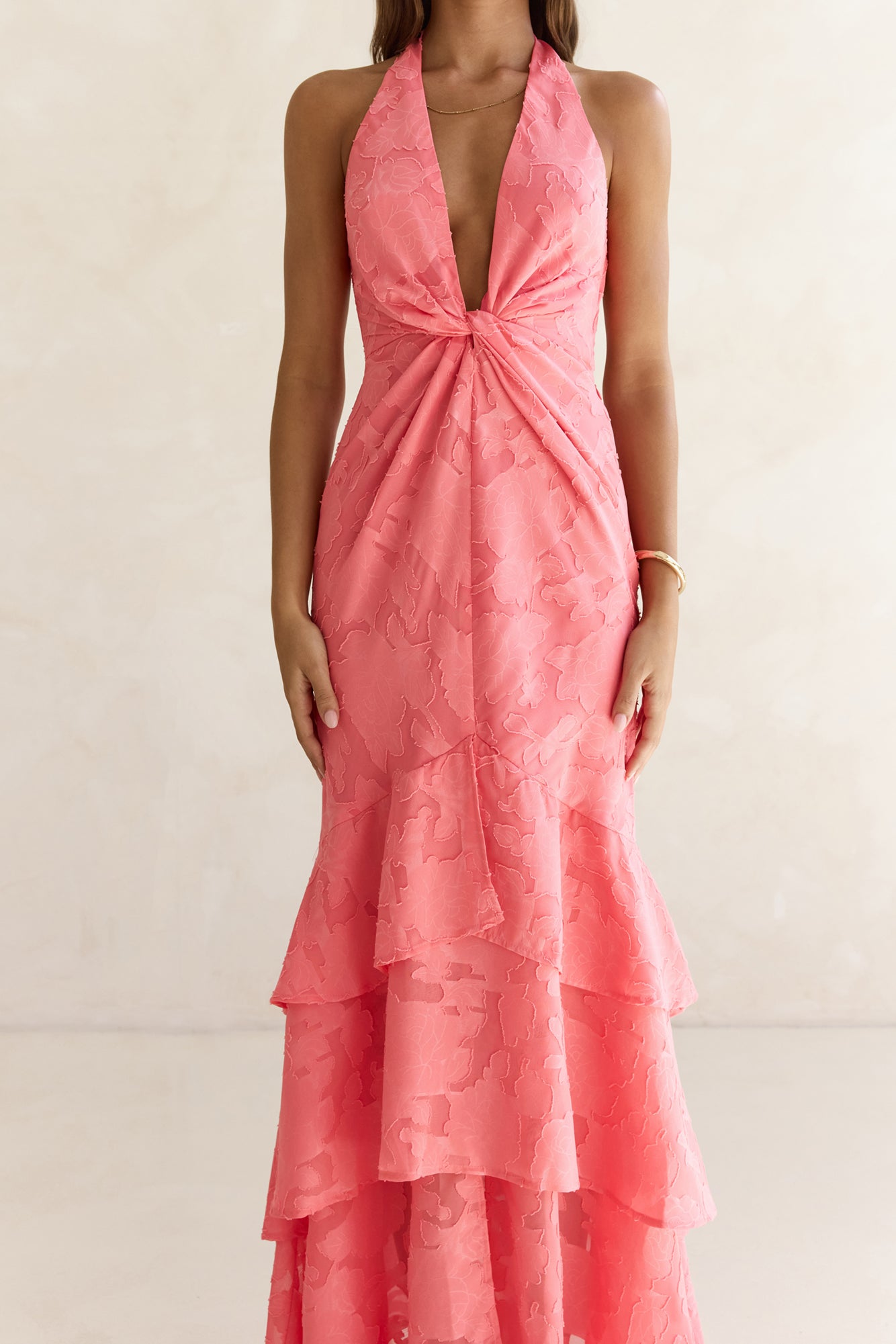 Heartbeat Haze Halter Maxi Dress Coral Orange