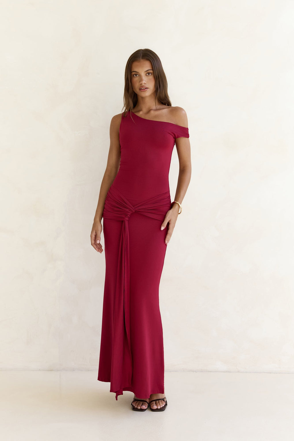 Hold Me Close Off Shoulder Maxi Dress Burgundy