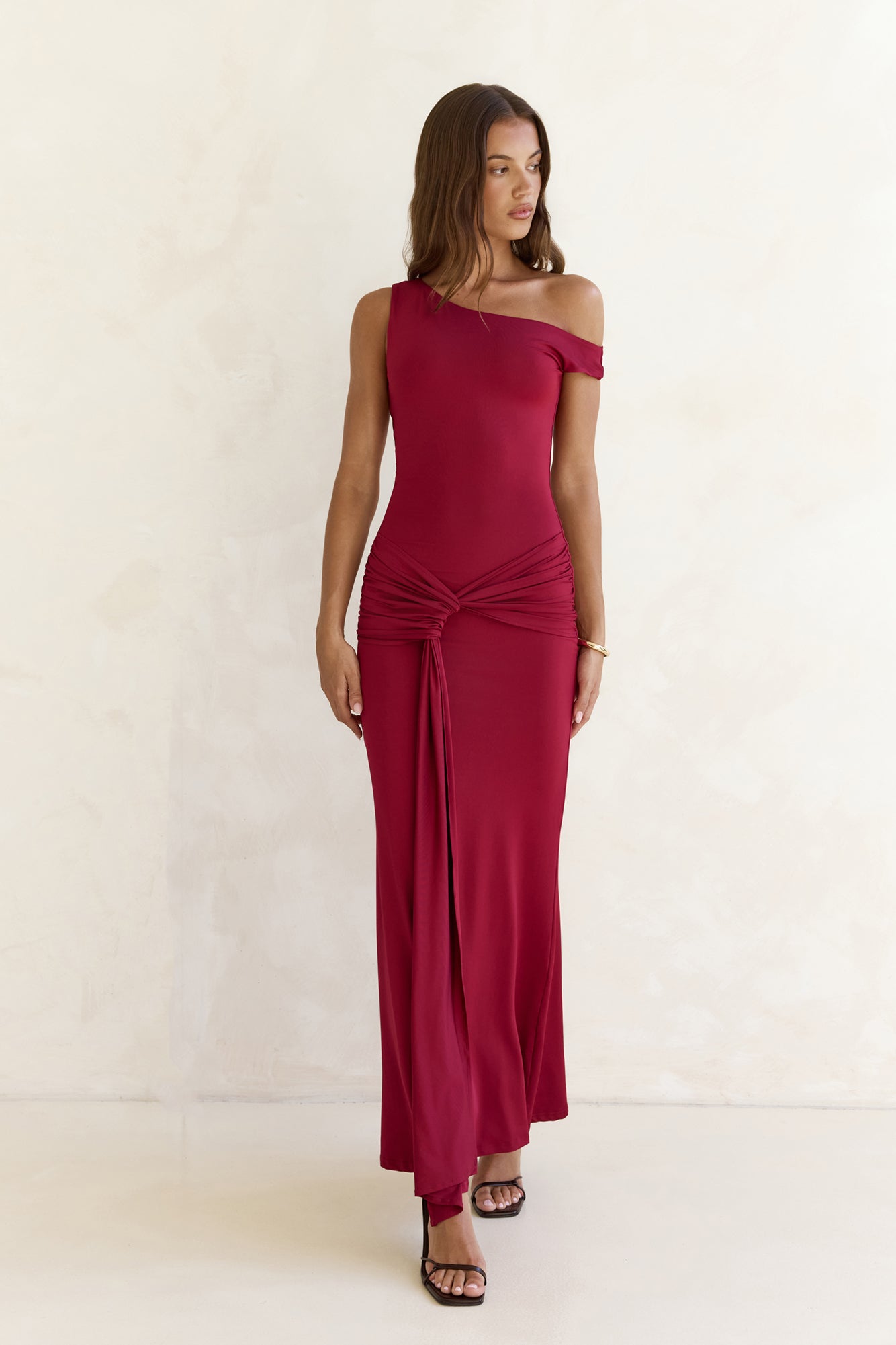 Hold Me Close Off Shoulder Maxi Dress Burgundy