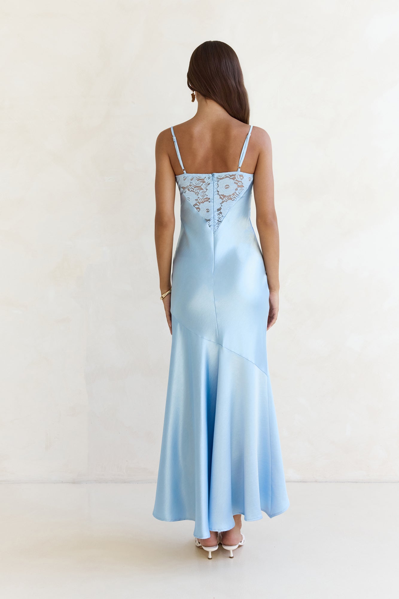 Sky Of Stars Lace Satin Maxi Dress Blue