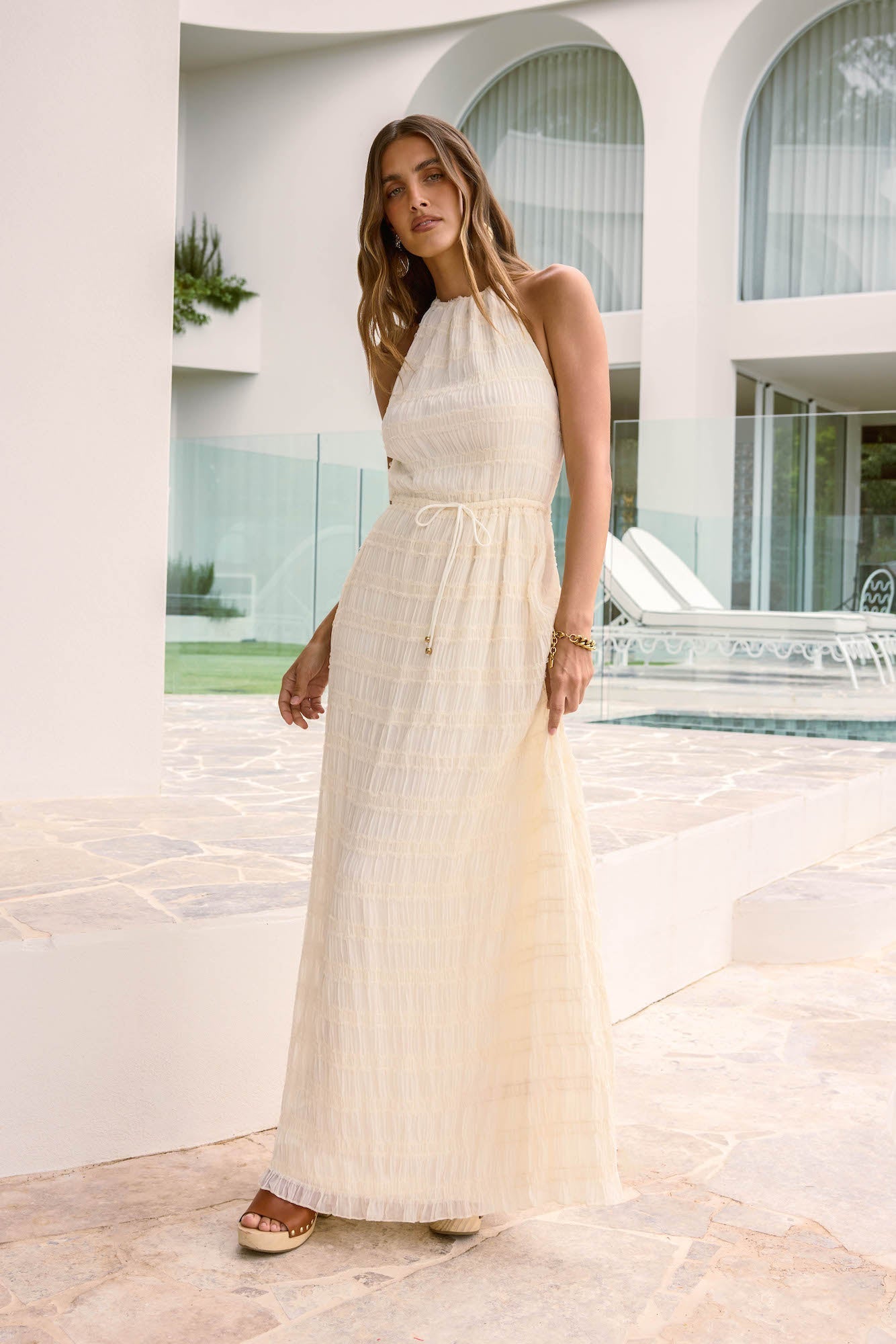 Different Dreams Halter Maxi Dress Cream