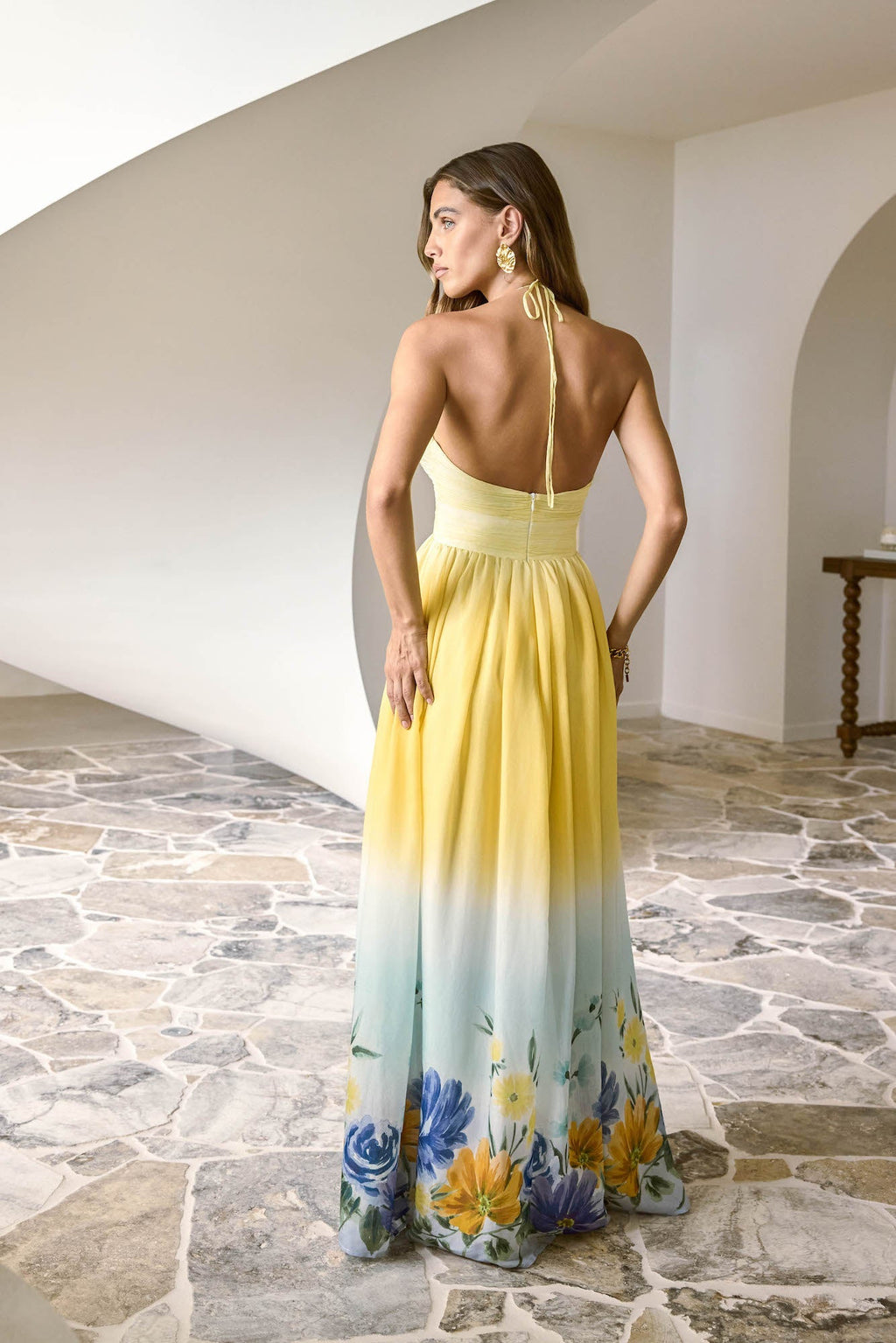 Sunny Blooms Halter Maxi Dress Ombre