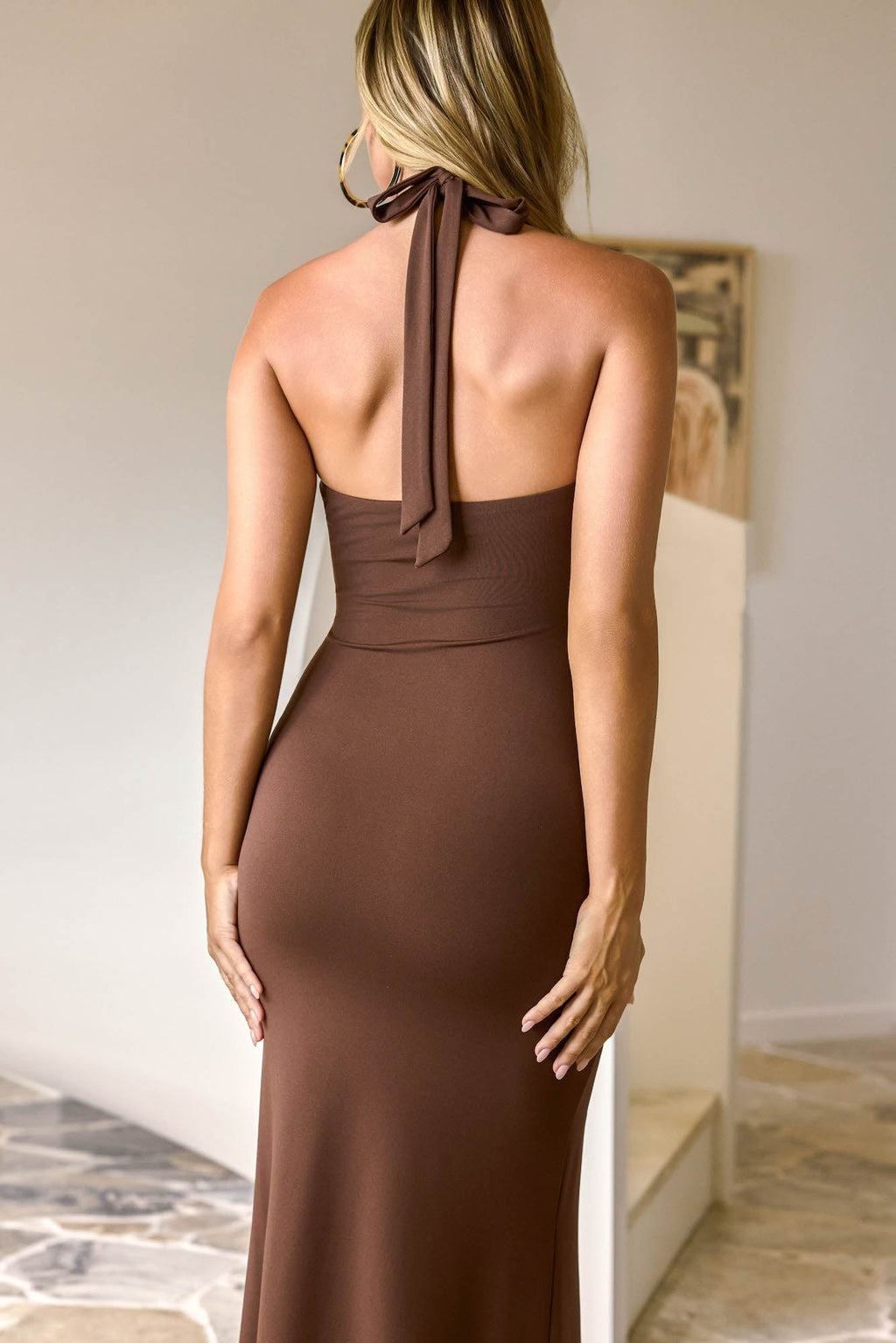 Left In Love Halter Maxi Dress Brown