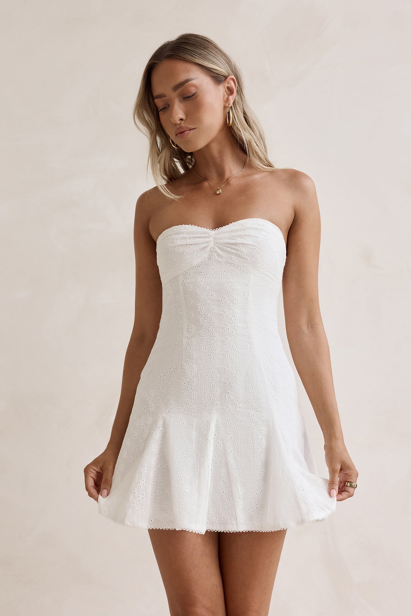 Daydream Diaries Strapless Mini Dress Off White