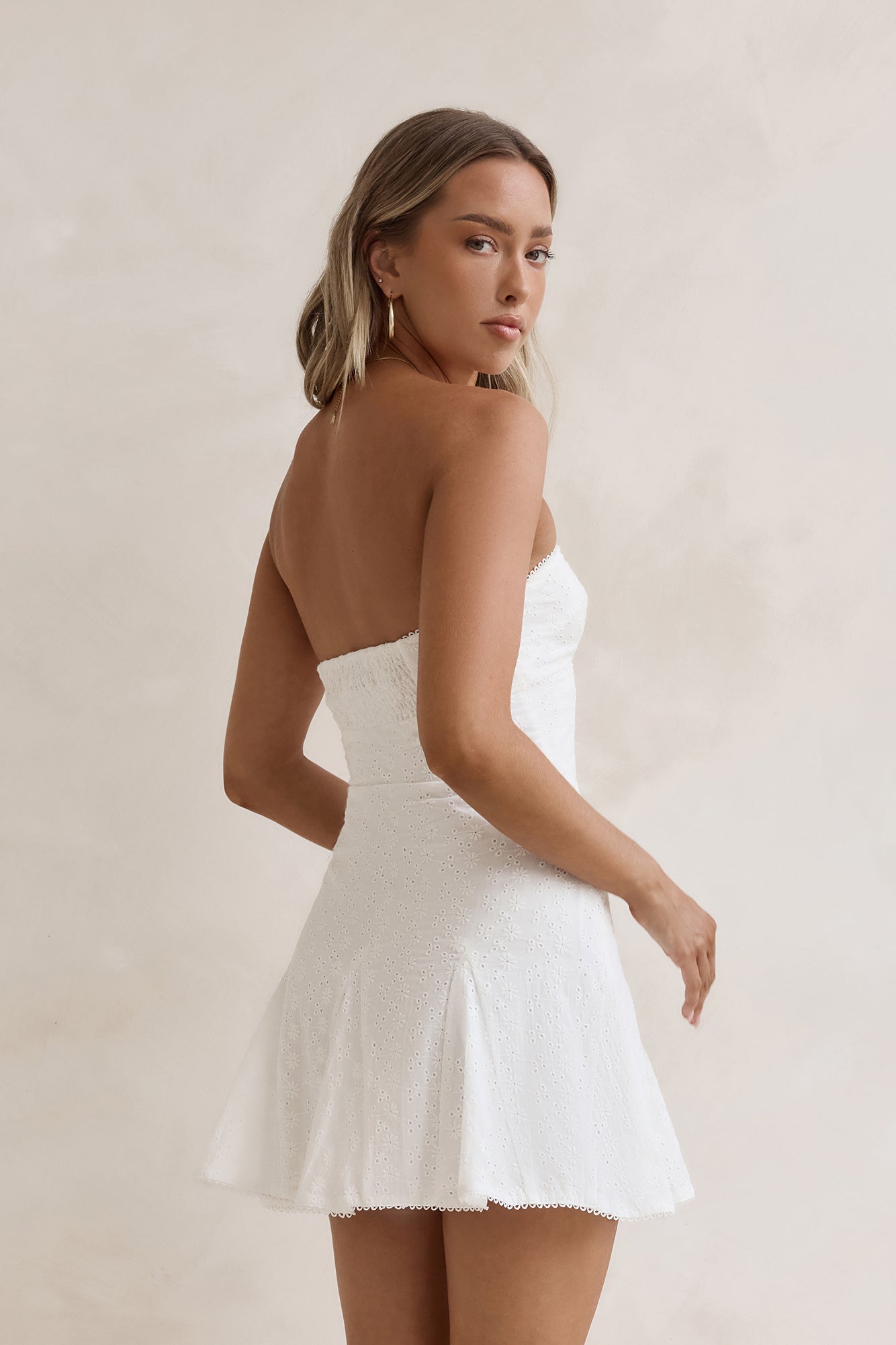Daydream Diaries Strapless Mini Dress Off White