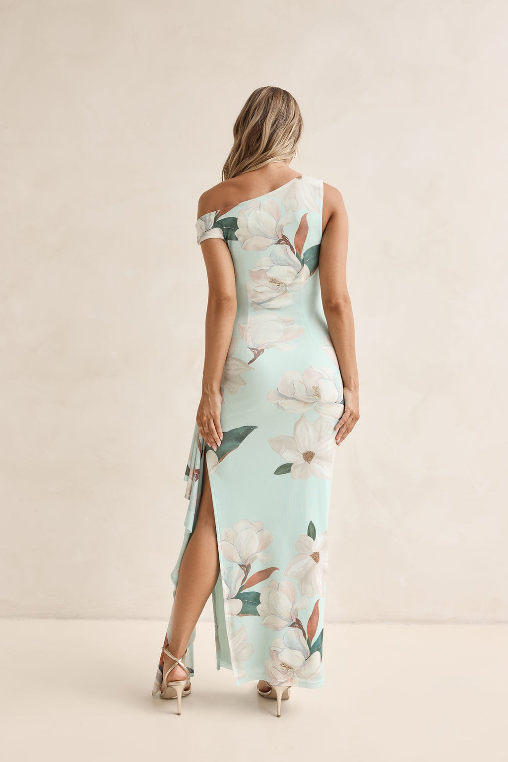 Case Of Flowers Off Shoulder Mesh Maxi Dress Mint