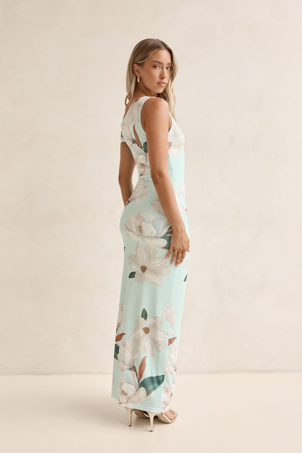 Case Of Flowers Off Shoulder Mesh Maxi Dress Mint