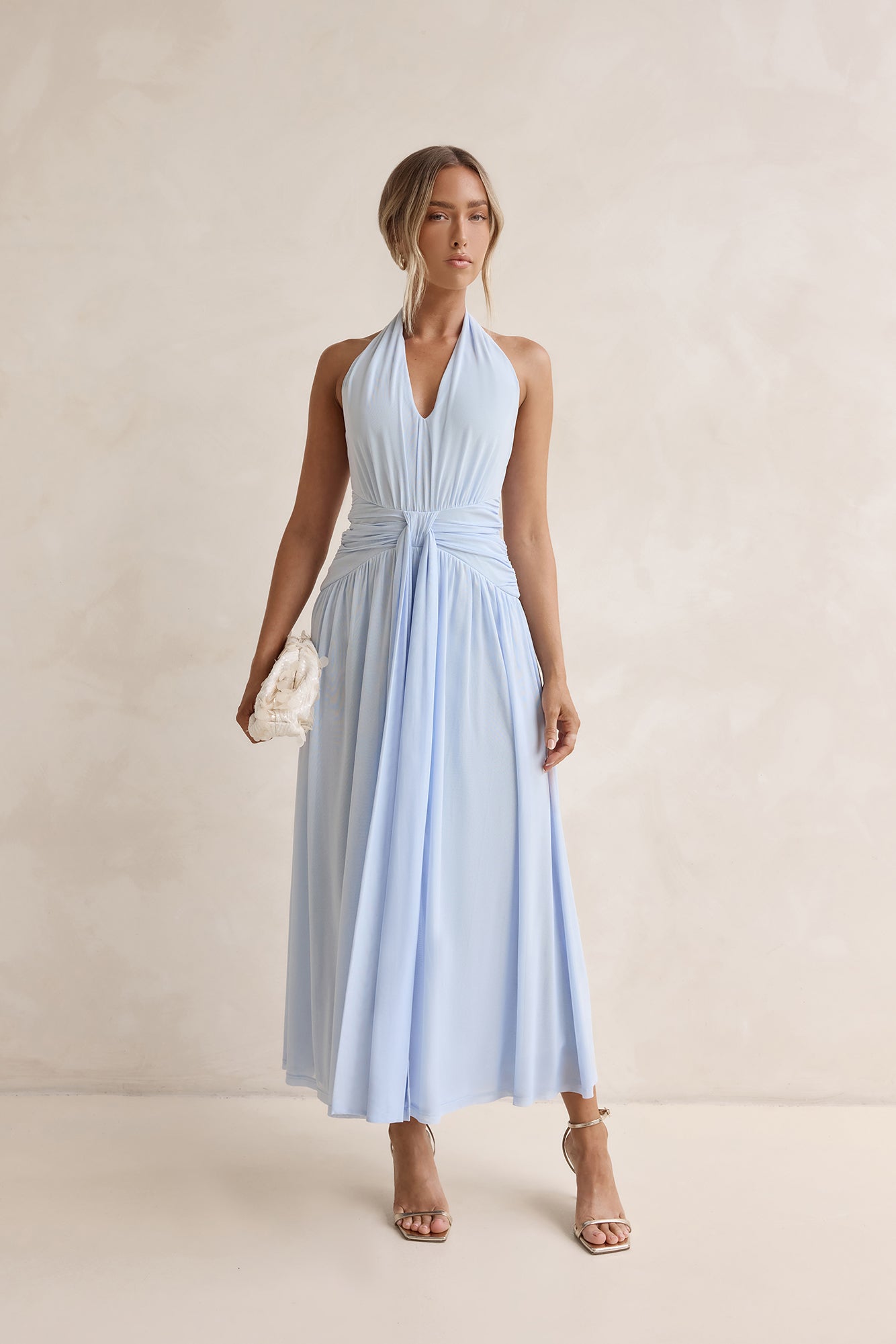 Robin Mesh Halter Maxi Dress Blue