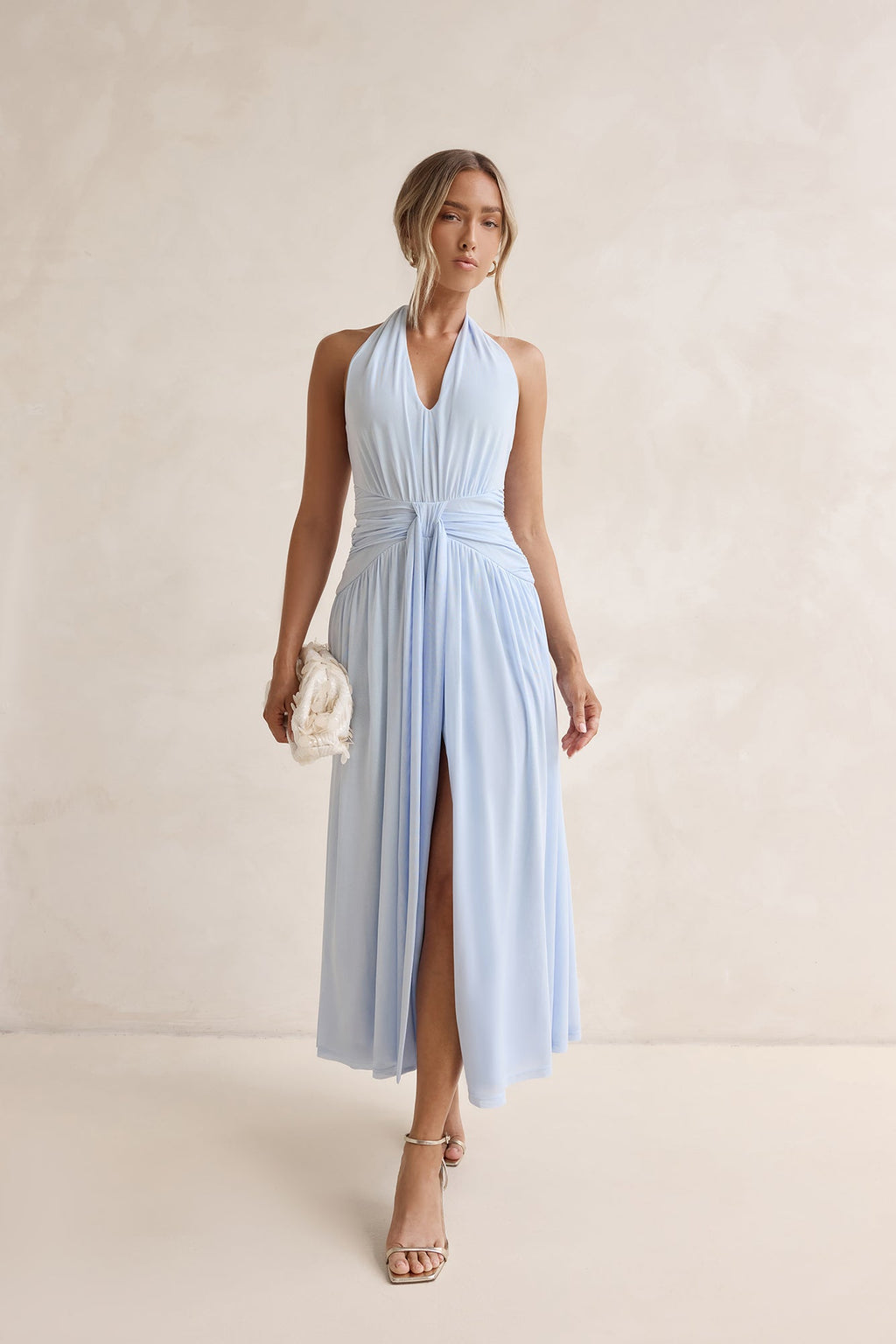 Robin Mesh Halter Maxi Dress Blue