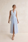 Robin Mesh Halter Maxi Dress Blue