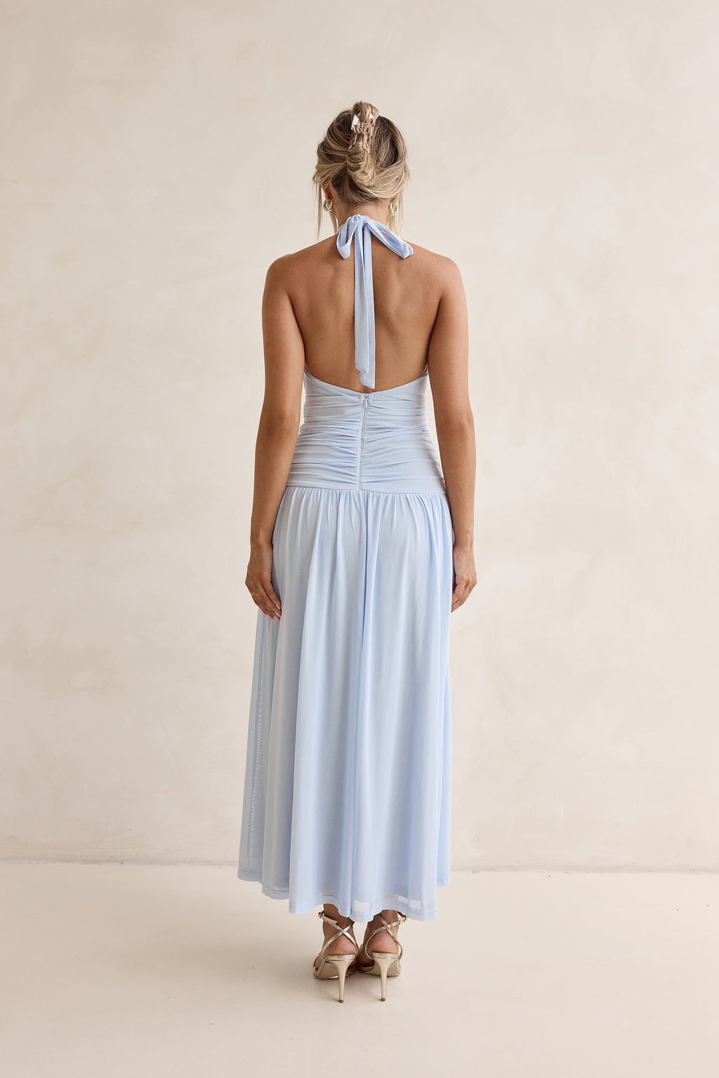 Robin Mesh Halter Maxi Dress Blue