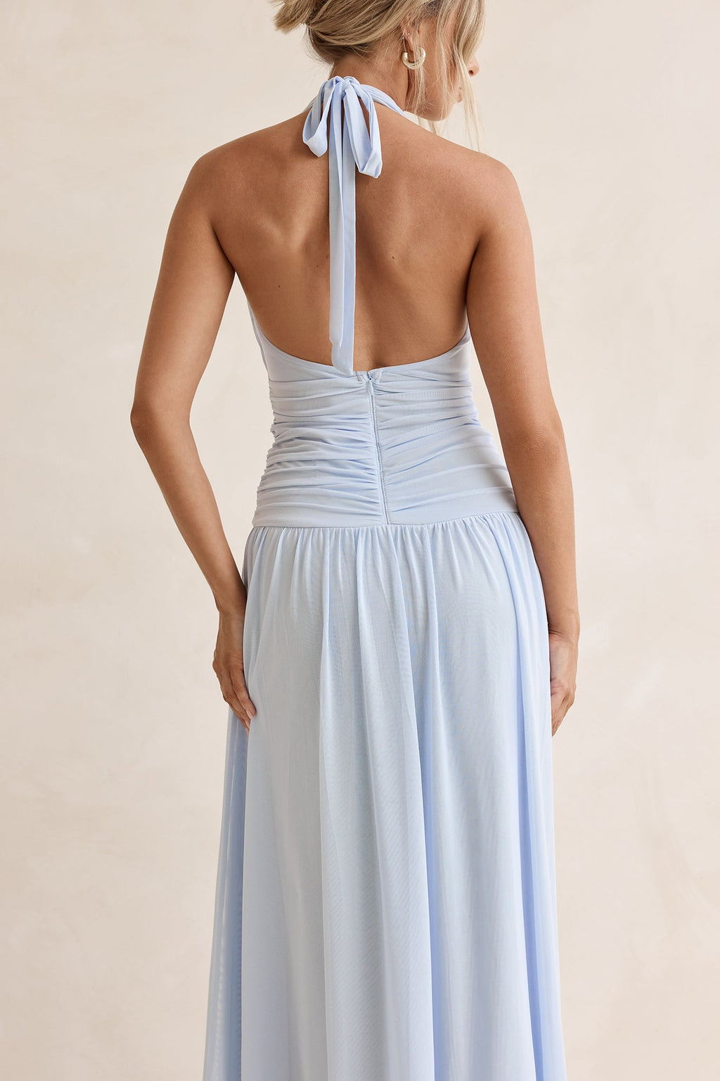Robin Mesh Halter Maxi Dress Blue