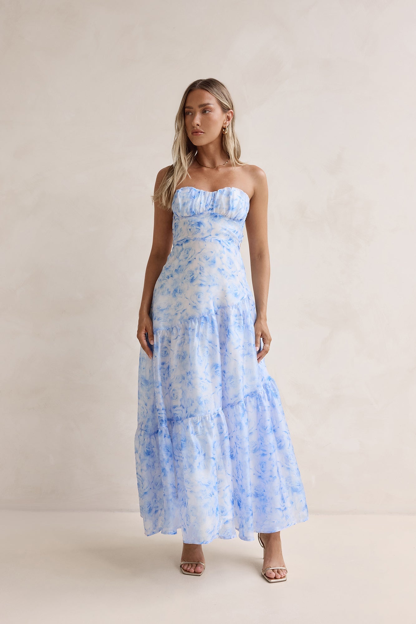 Ocean Blue Strapless Maxi Dress Blue