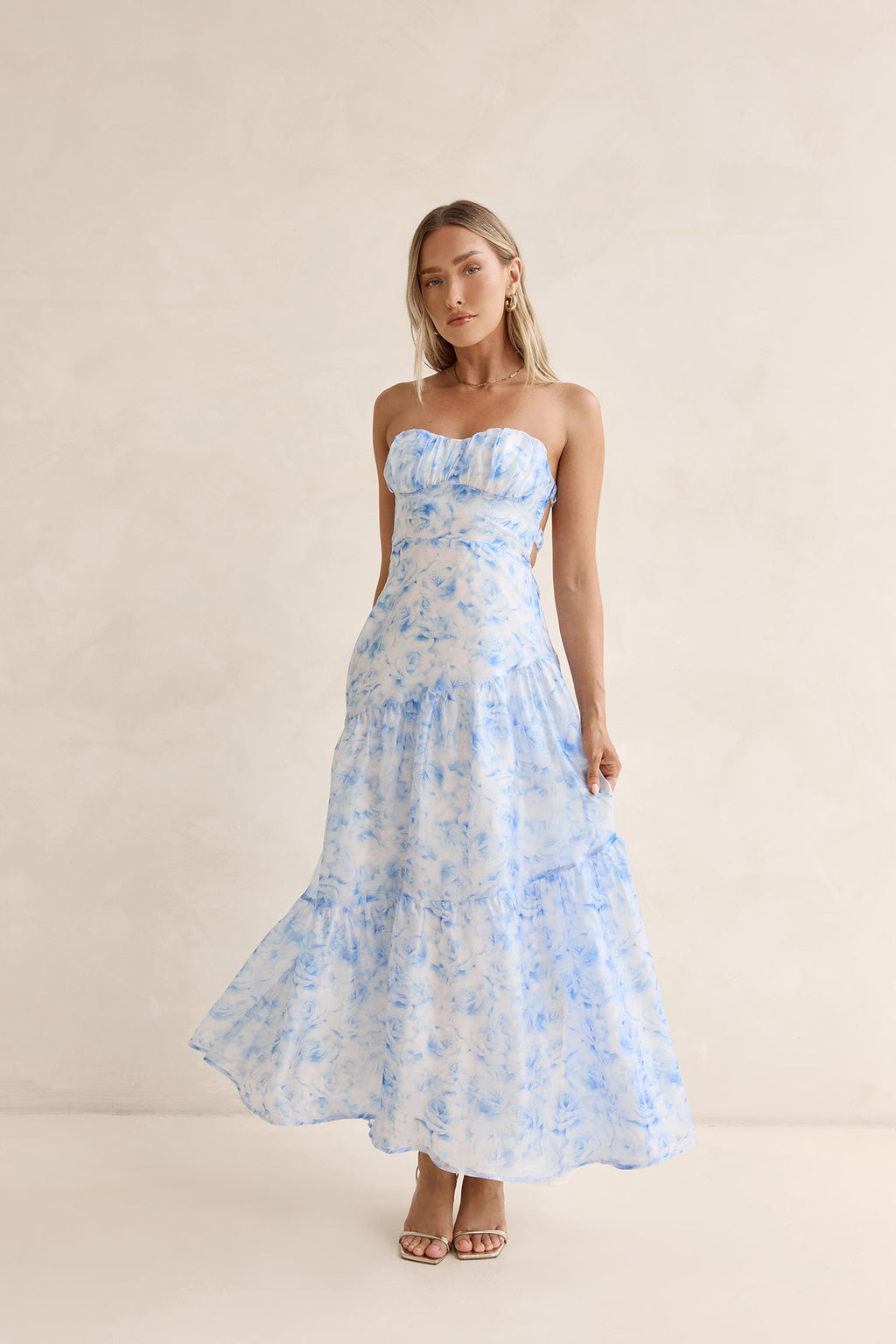 Ocean Blue Strapless Maxi Dress Blue