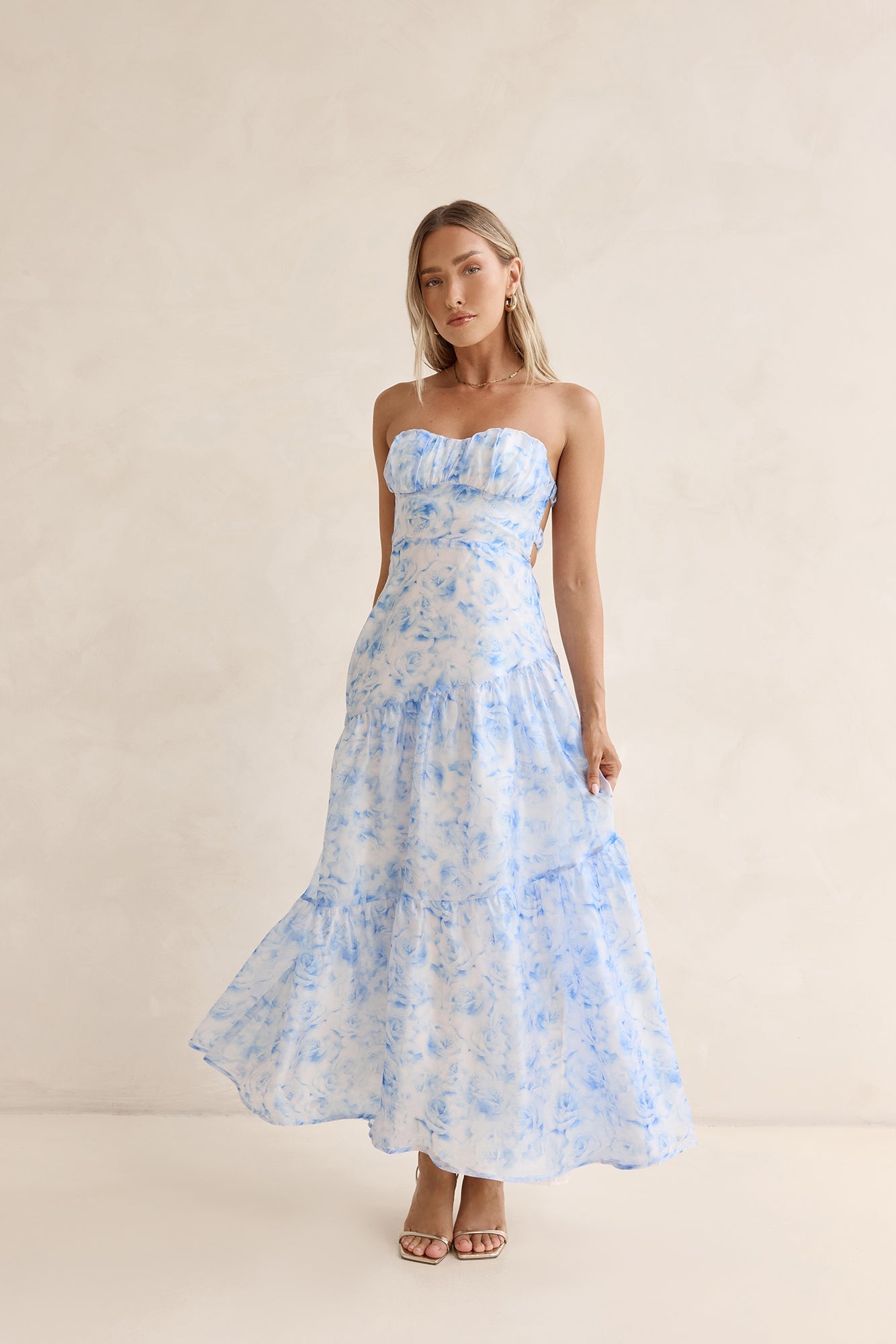 Ocean Blue Strapless Maxi Dress Blue