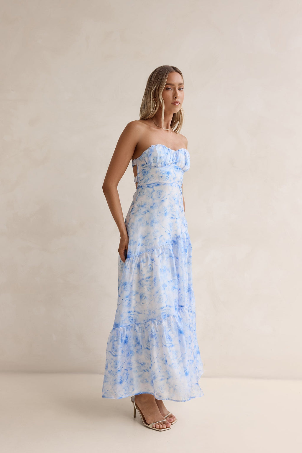 Ocean Blue Strapless Maxi Dress Blue