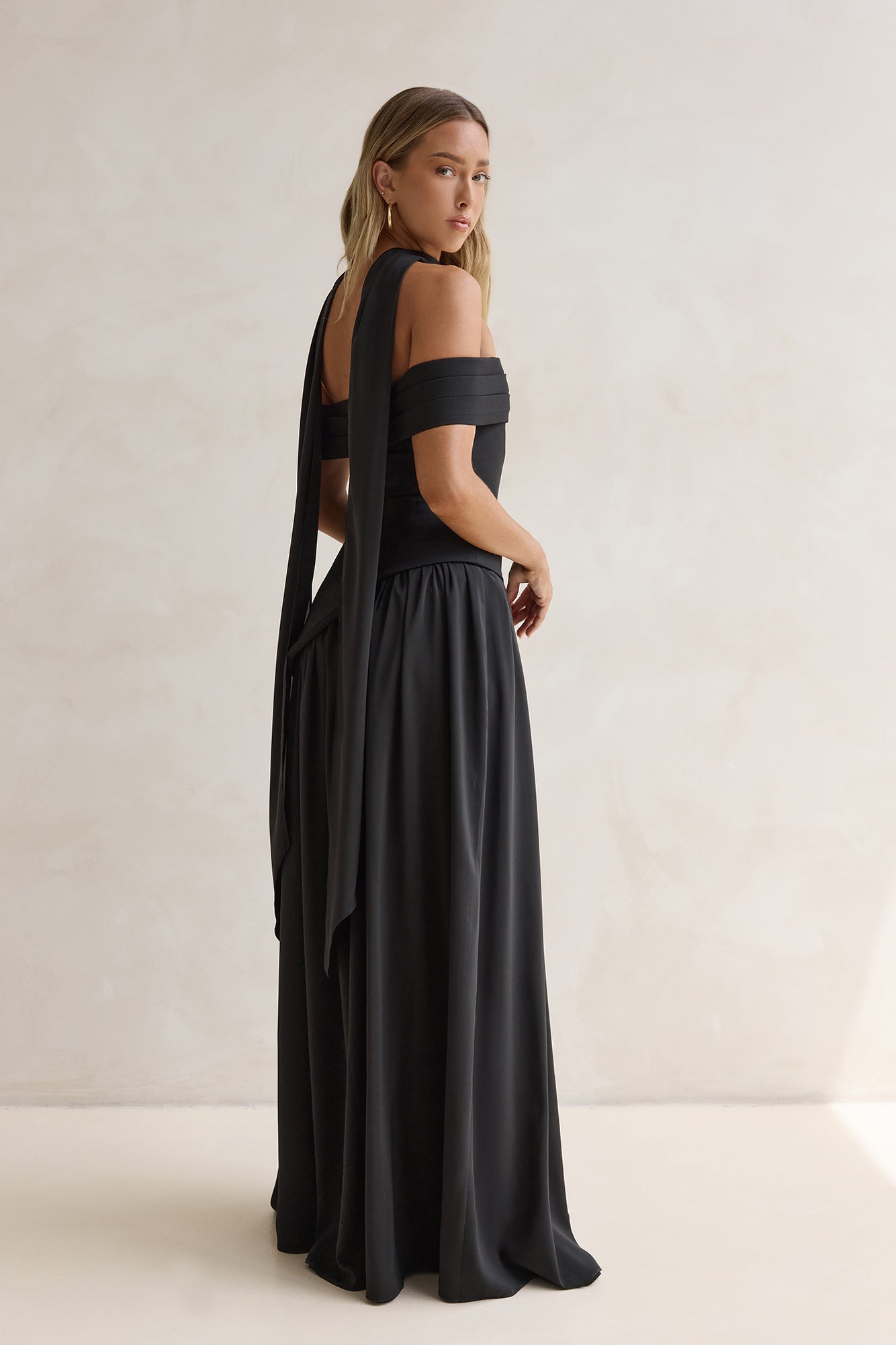 Midnight Elegance Off Shoulder Maxi Dress Black
