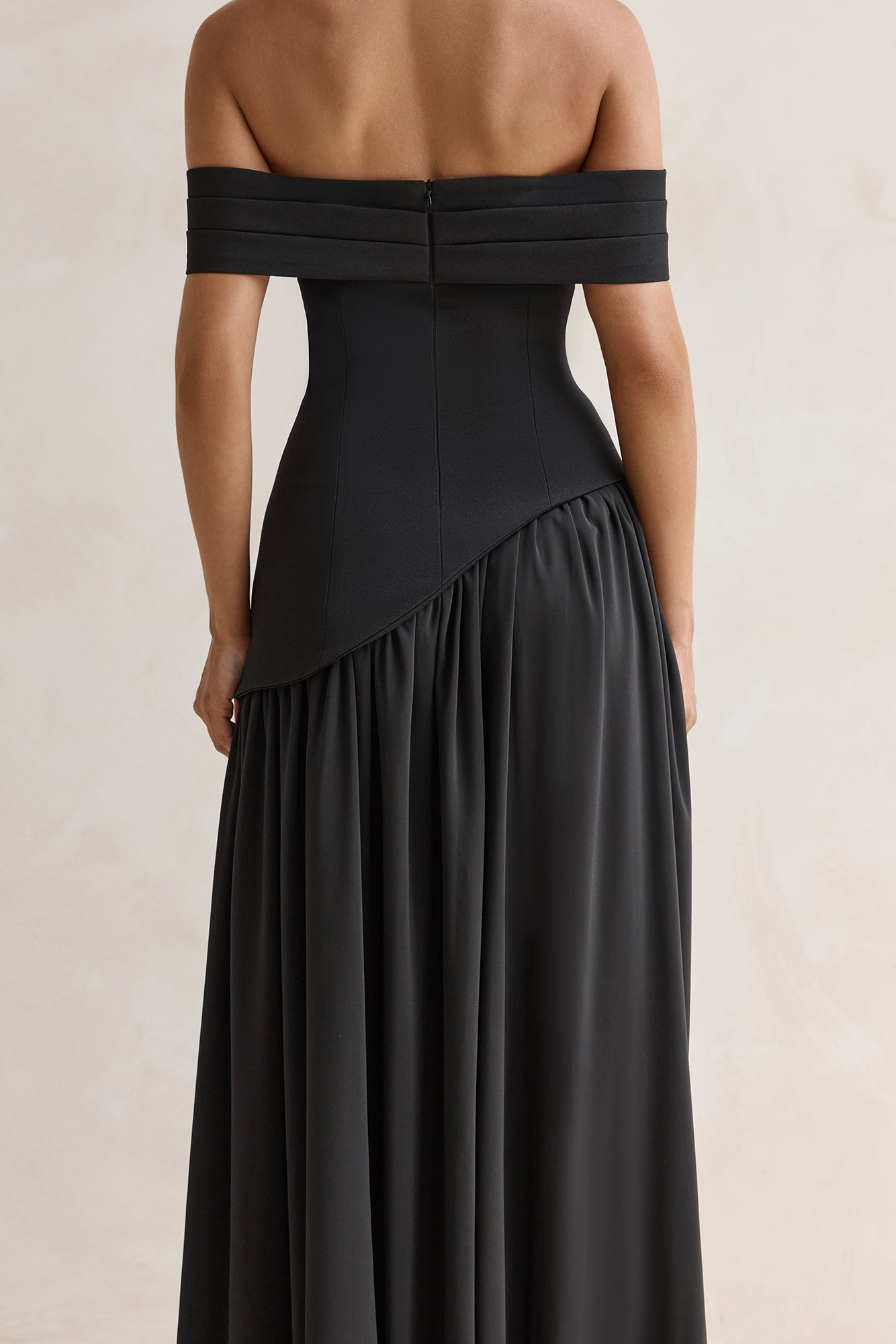 Midnight Elegance Off Shoulder Maxi Dress Black