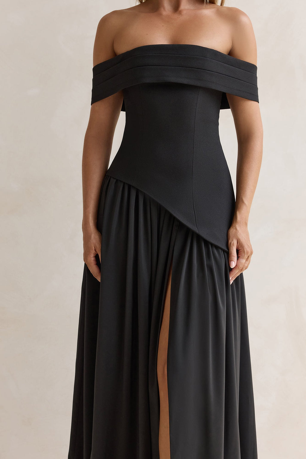 Midnight Elegance Off Shoulder Maxi Dress Black