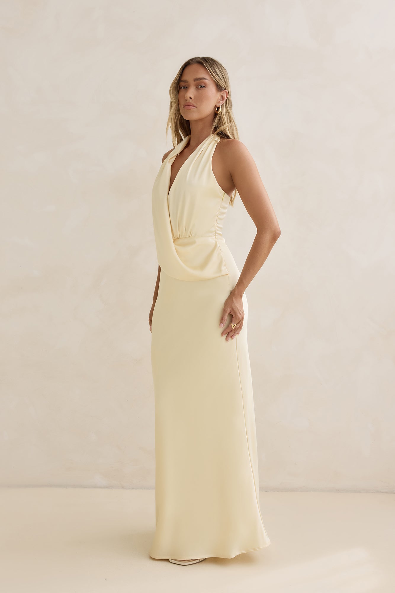 Charm Of Yours Satin Halter Maxi Dress Yellow