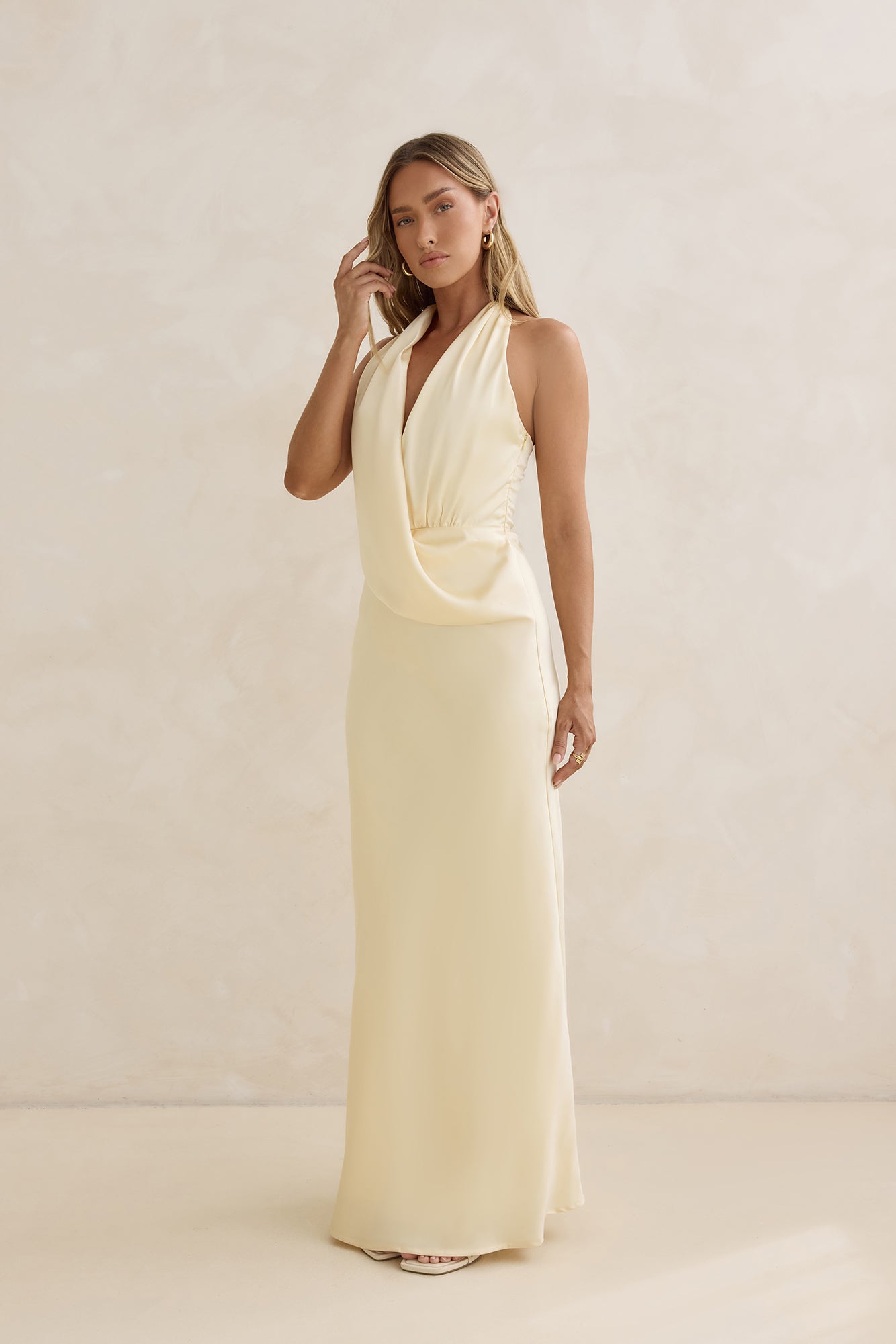 Charm Of Yours Satin Halter Maxi Dress Yellow