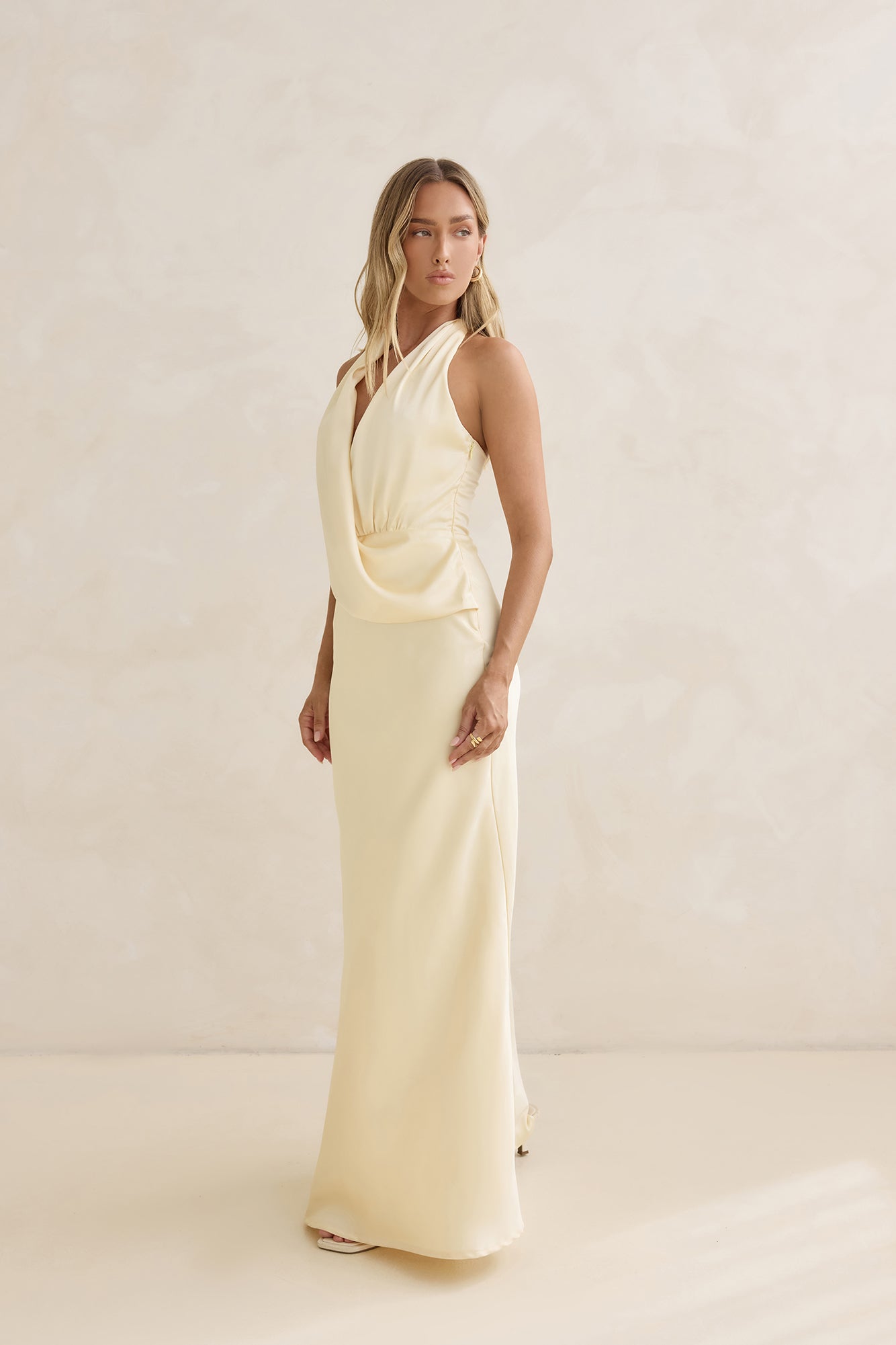 Charm Of Yours Satin Halter Maxi Dress Yellow