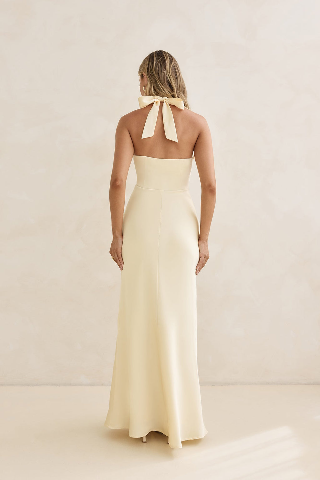 Charm Of Yours Satin Halter Maxi Dress Yellow