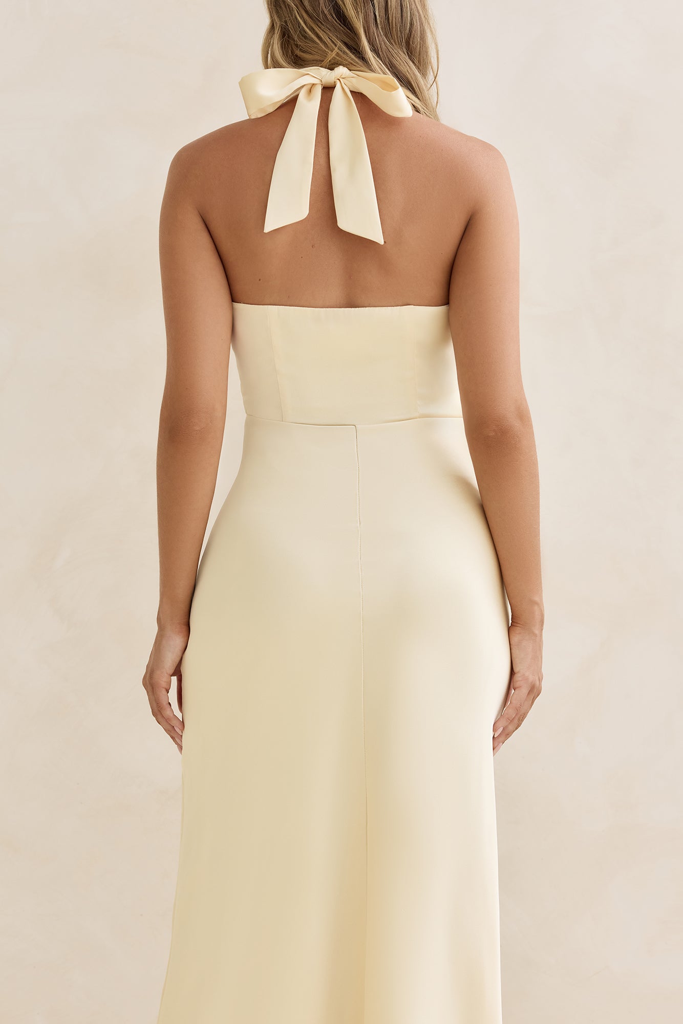 Charm Of Yours Satin Halter Maxi Dress Yellow