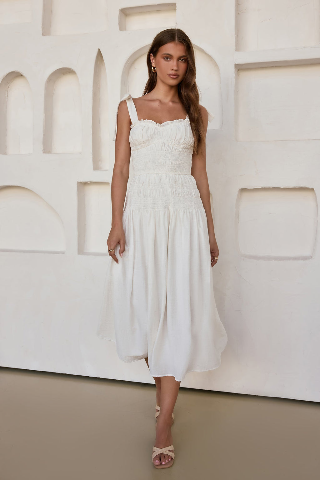 Spring Breeze Midi Dress White