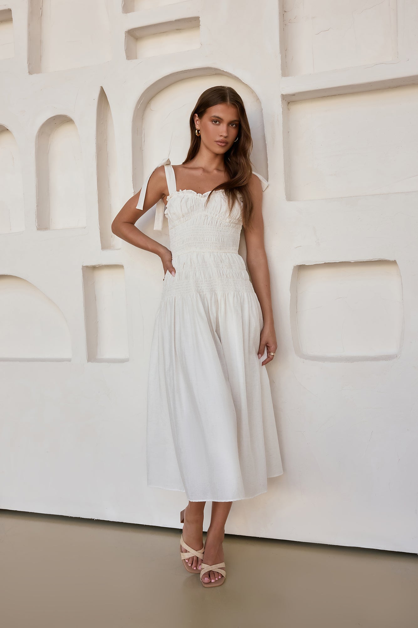 Spring Breeze Midi Dress White