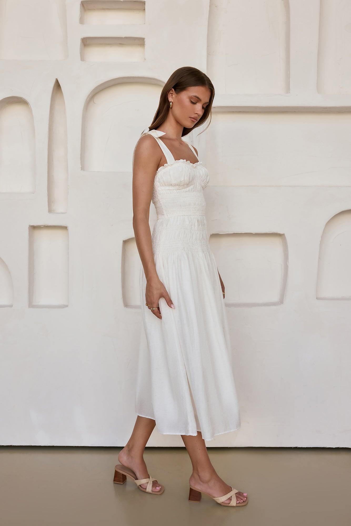 Spring Breeze Midi Dress White