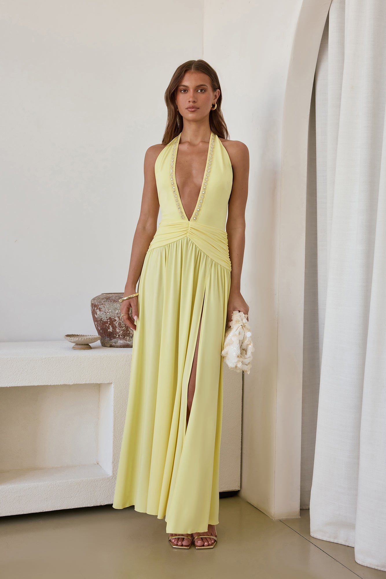 Bewitched By Light Halter Maxi Dress Yellow